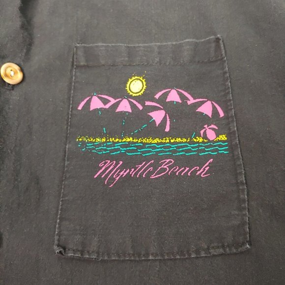 Vintage Myrtle Beach South Carolina Mens XL Camp Shirt Button Up Black Ocean USA - Picture 5 of 7